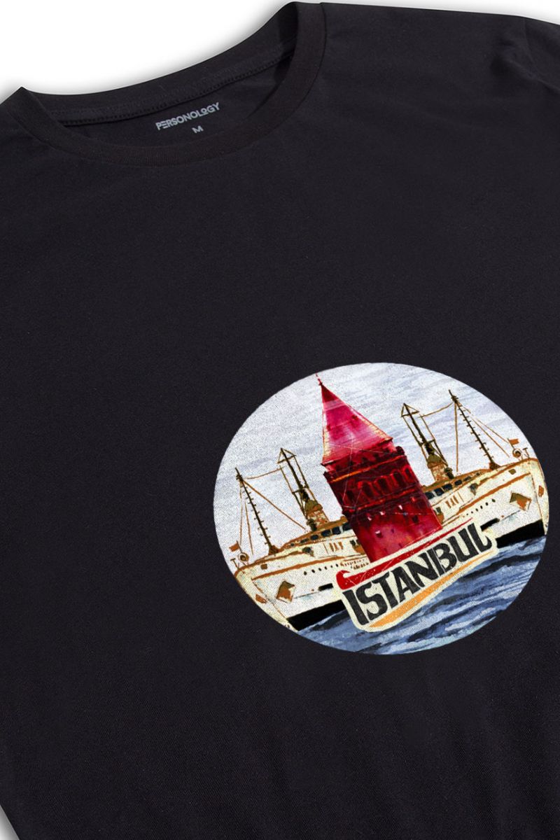 Black Soft Fabric Istanbul Design Short Sleeve Tee
