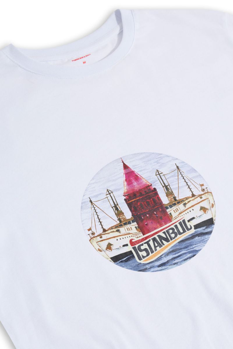 White Soft Fabric Istanbul Design Short Sleeve Tee