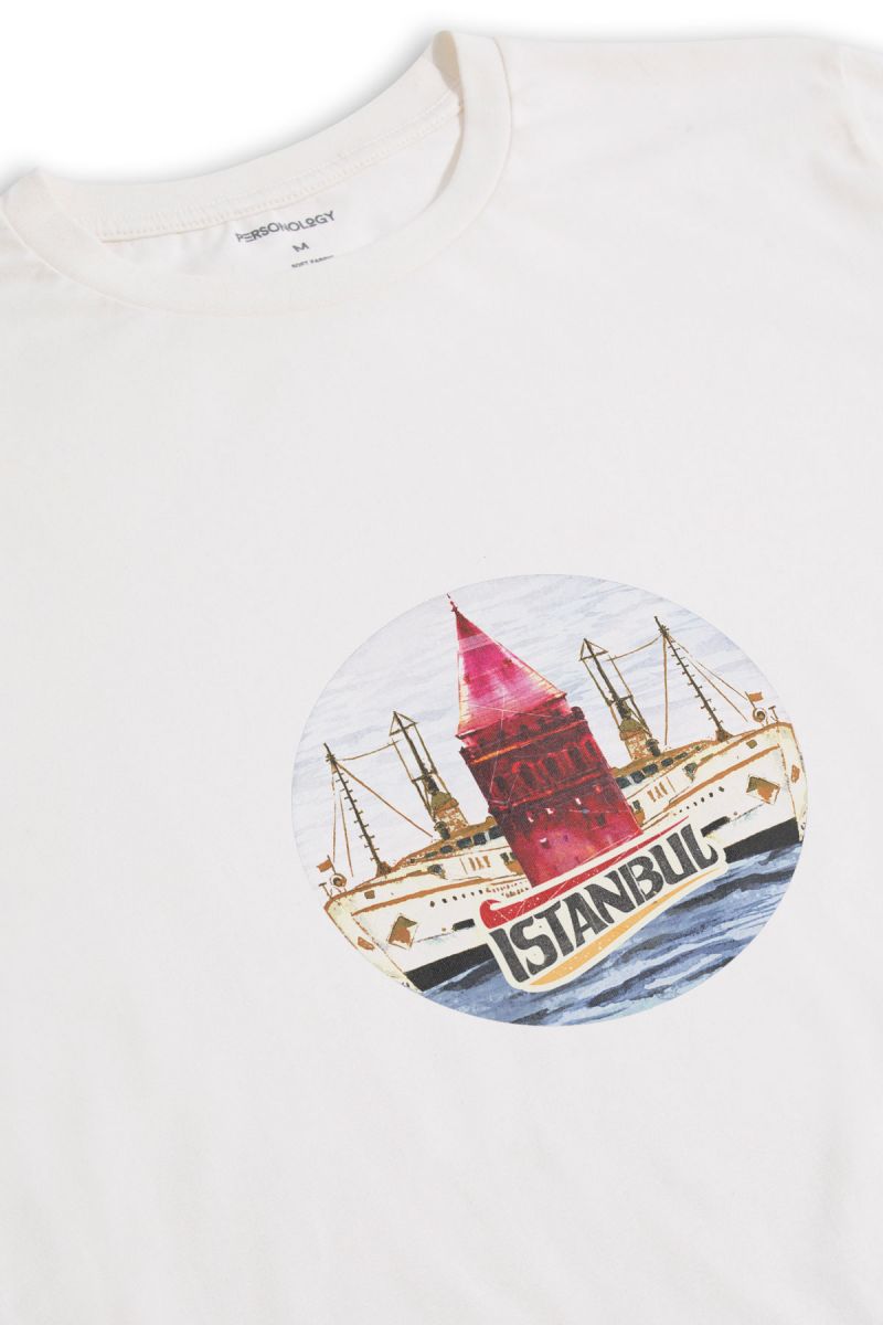 Off White Soft Fabric Istanbul Design Short Sleeve Tee