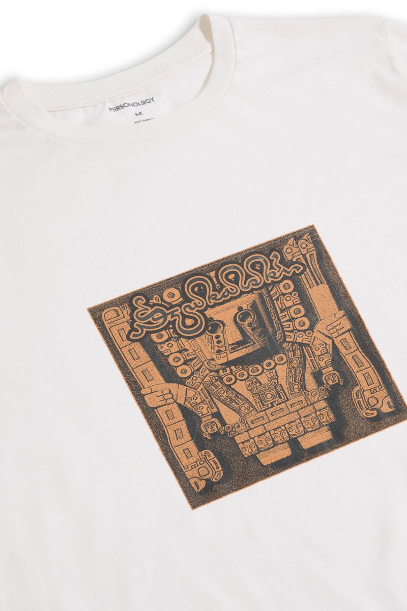 Off White Soft Fabric Theology Design Short Sleeve Tee