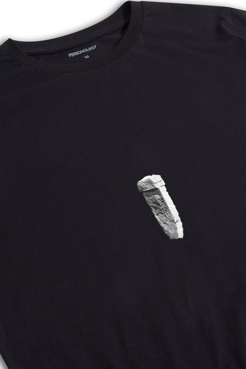 Black Soft Fabric Past Design Short Sleeve Tee