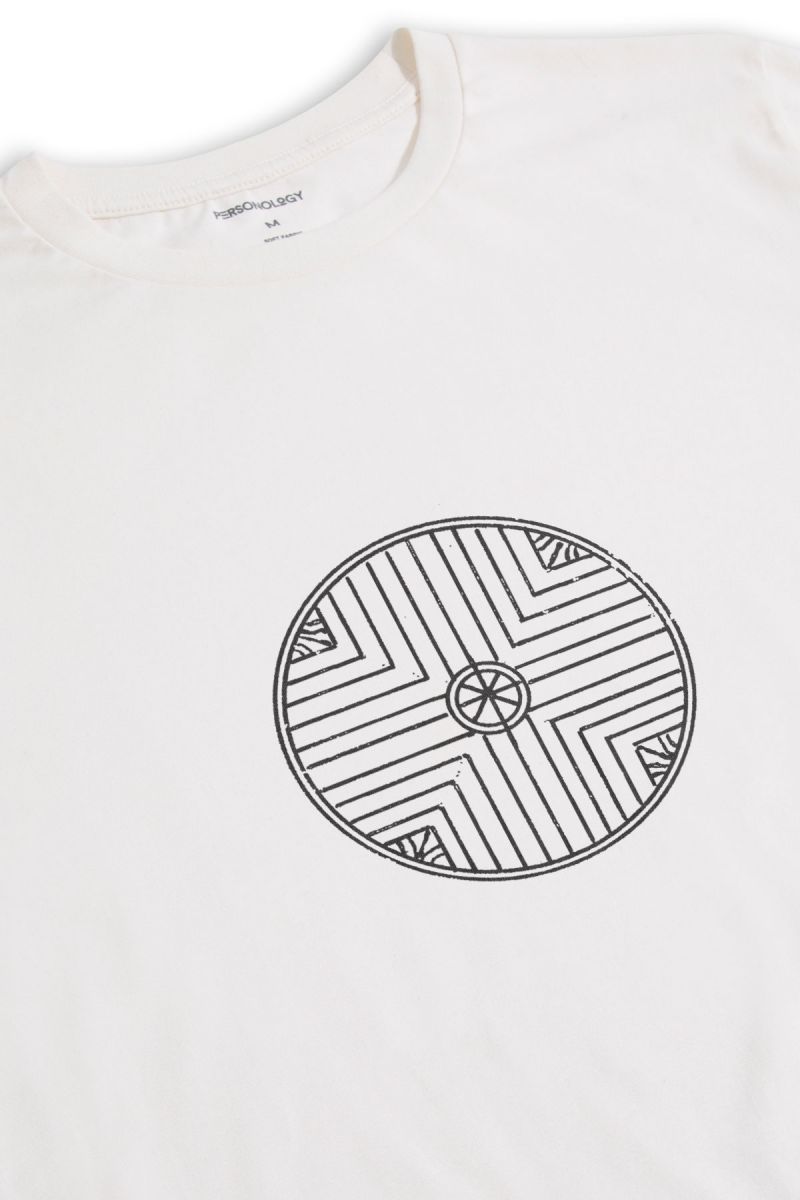 Off White Soft Fabric Symbol Design Short Sleeve Tee