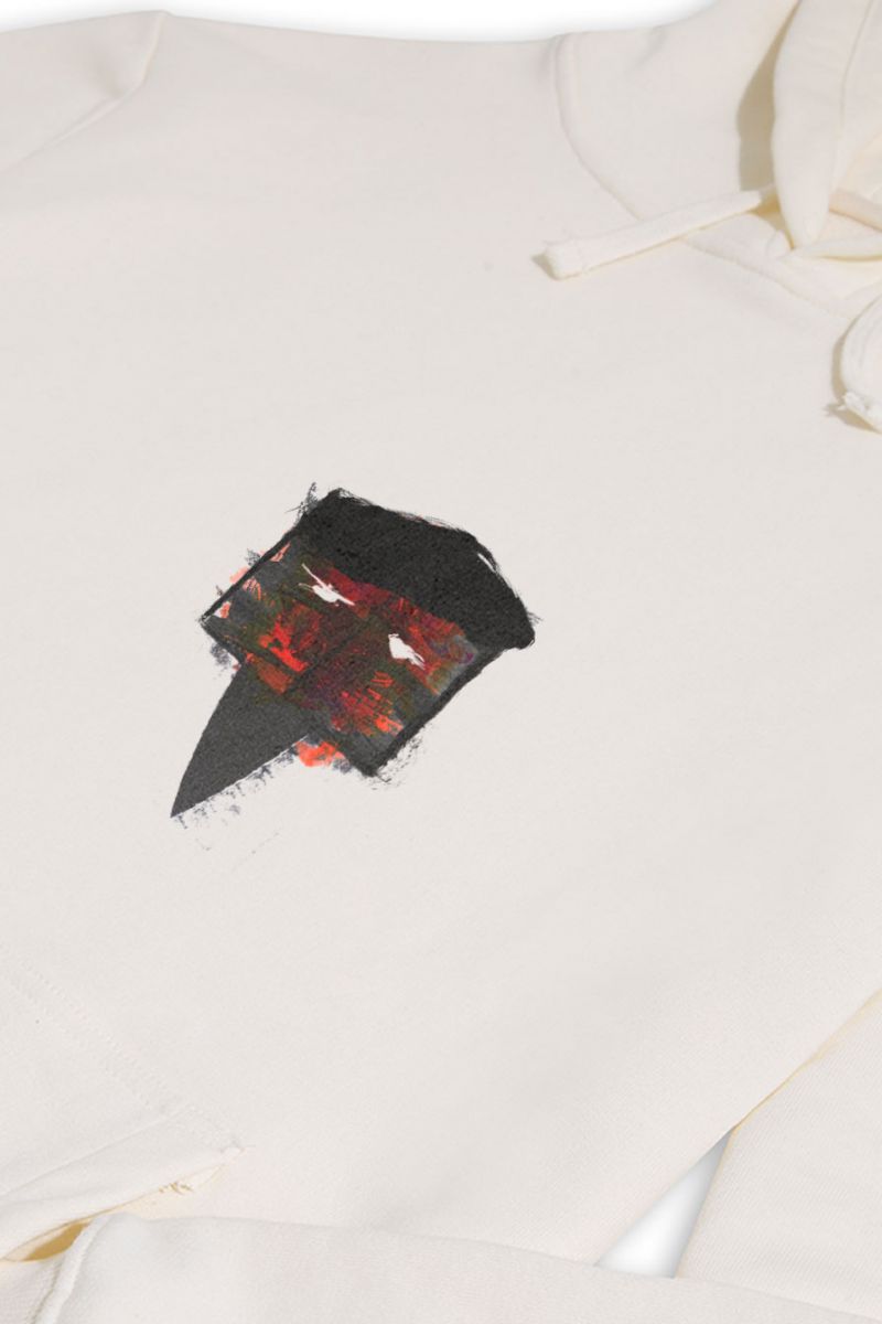 Ecru Premium Cotton Abstract Design Pullover Hoodie