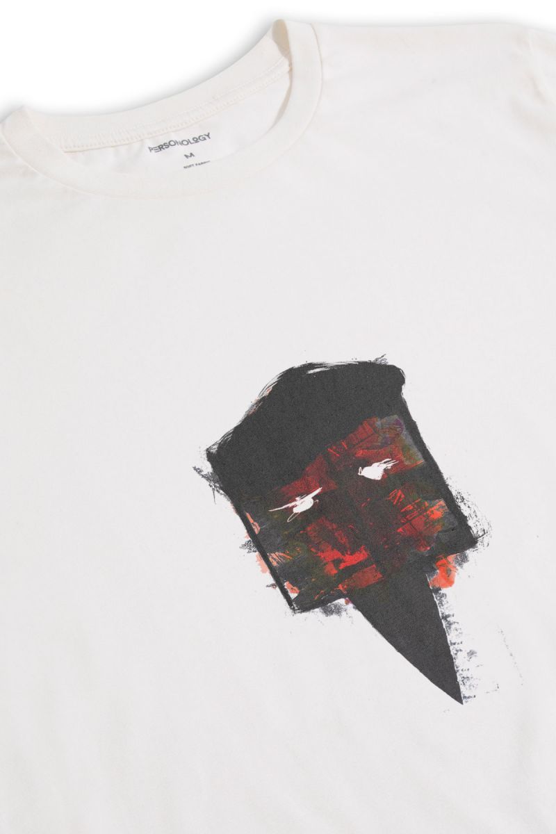 Off White Soft Fabric Abstract Design Short Sleeve Tee