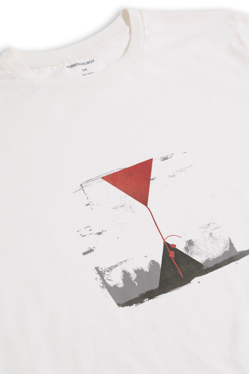 Off White Soft Fabric Abstract Design Short Sleeve Tee