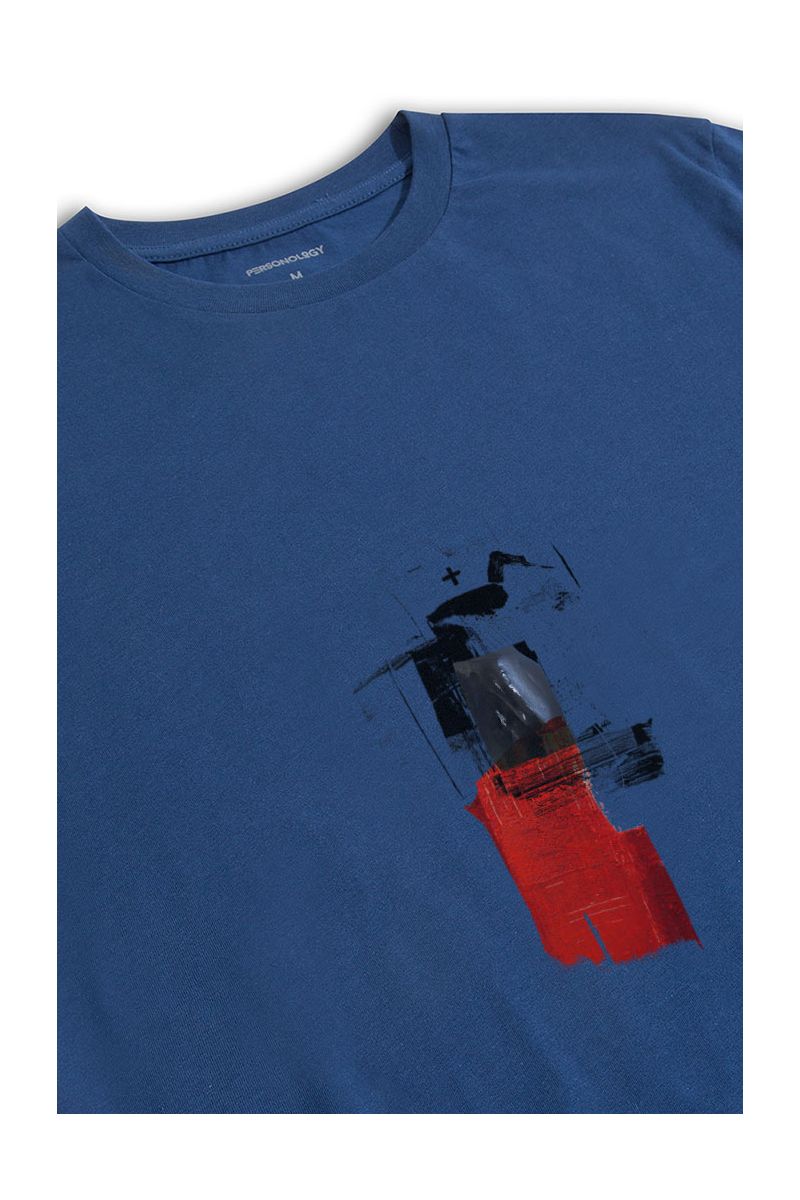 Navy Soft Fabric Abstract Design Short Sleeve Tee