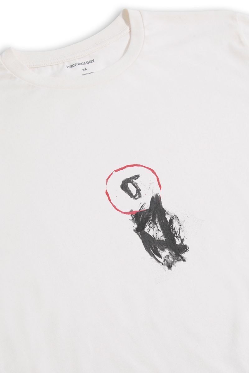 Off White Soft Fabric Abstract Design Short Sleeve Tee