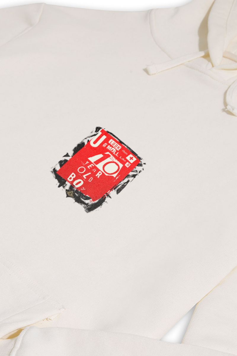 Ecru Premium Cotton 10 Years Old Boy Design Pullover Hoodie