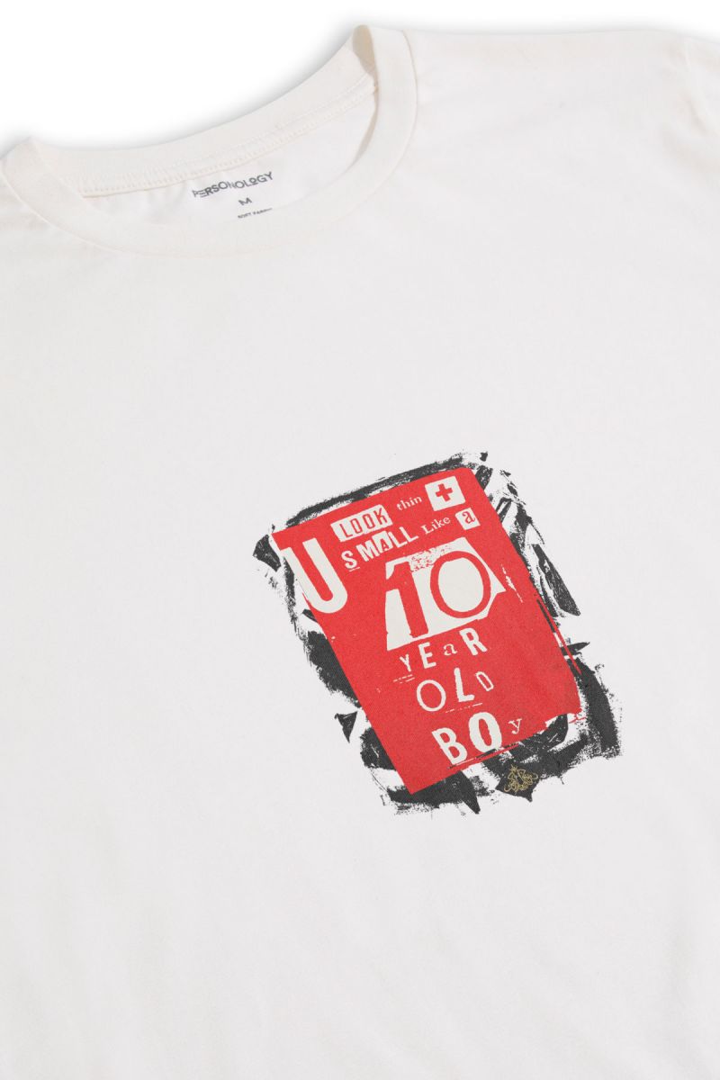 Off White Soft Fabric 10 Years Old Boy Design Short Sleeve Tee
