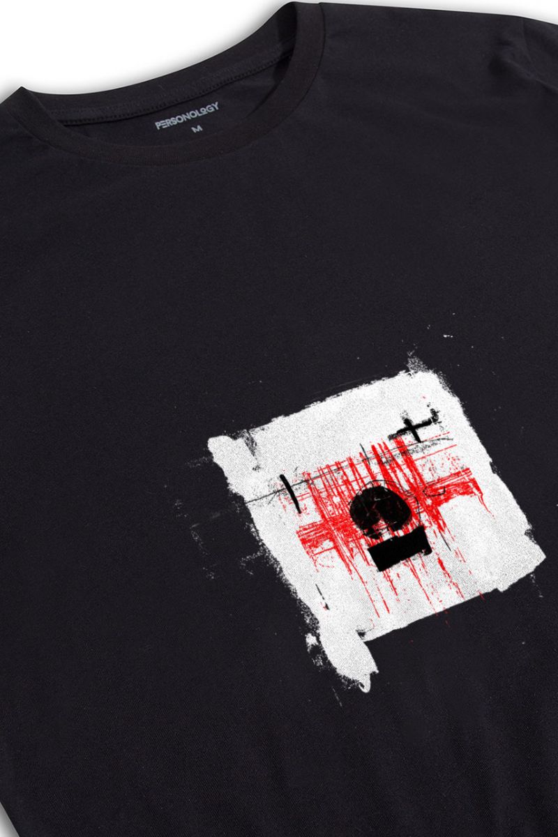 Black Soft Fabric Abstract Design Short Sleeve Tee