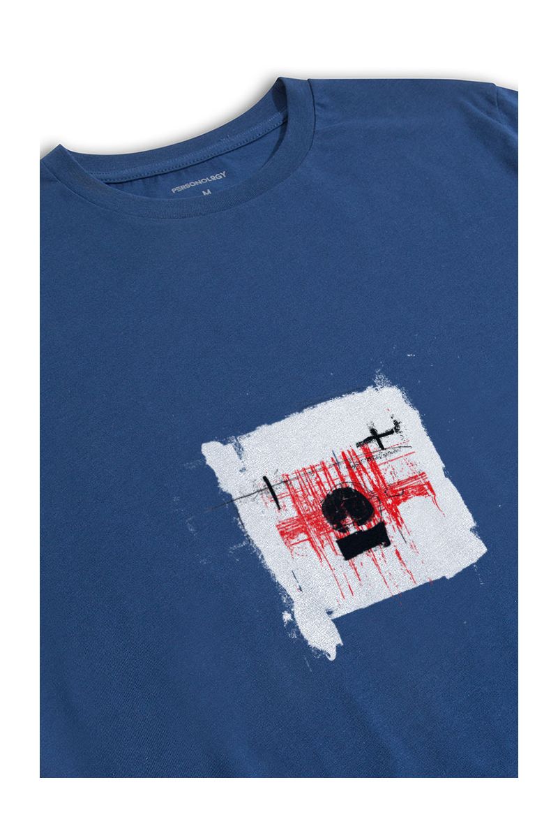 Navy Soft Fabric Abstract Design Short Sleeve Tee
