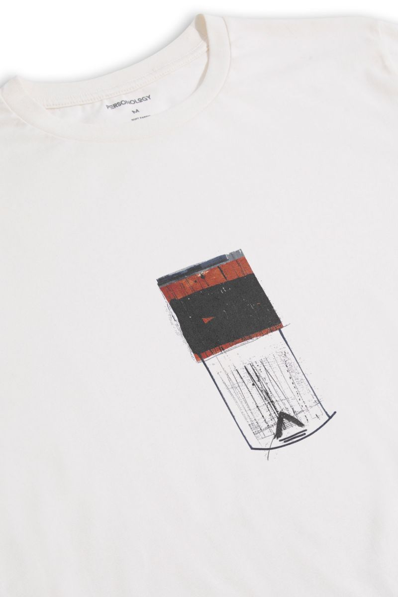 Off White Soft Fabric Abstract Design Short Sleeve Tee