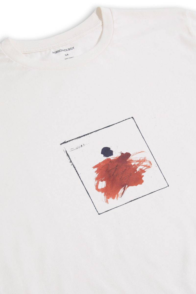 Off White Soft Fabric Abstract Design Short Sleeve Tee