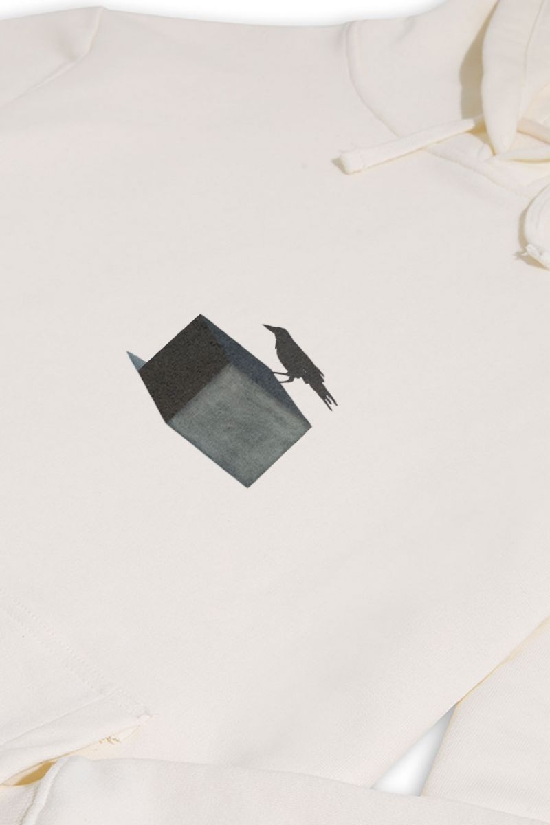 Ecru Premium Cotton Black Bird Design Pullover Hoodie