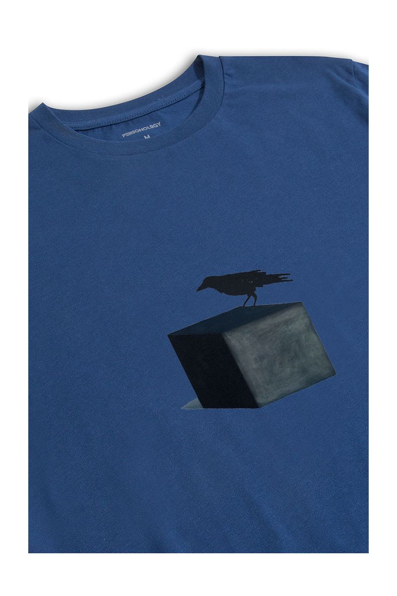 Navy Soft Fabric Black Bird Design Short Sleeve Tee
