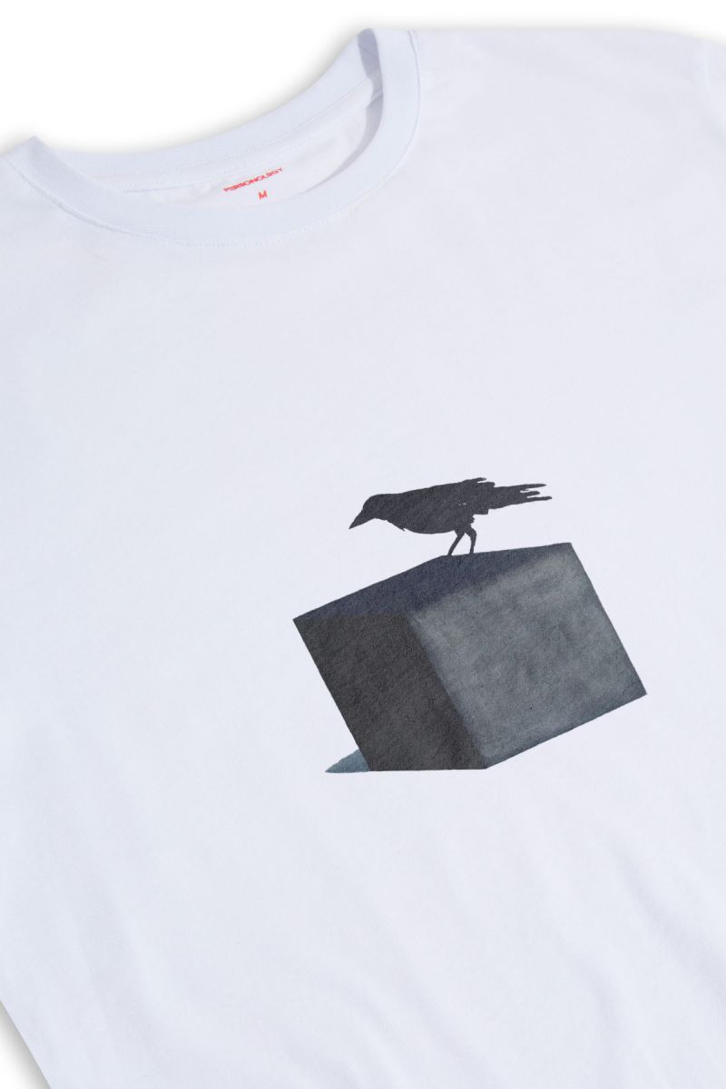 White Soft Fabric Black Bird Design Short Sleeve Tee