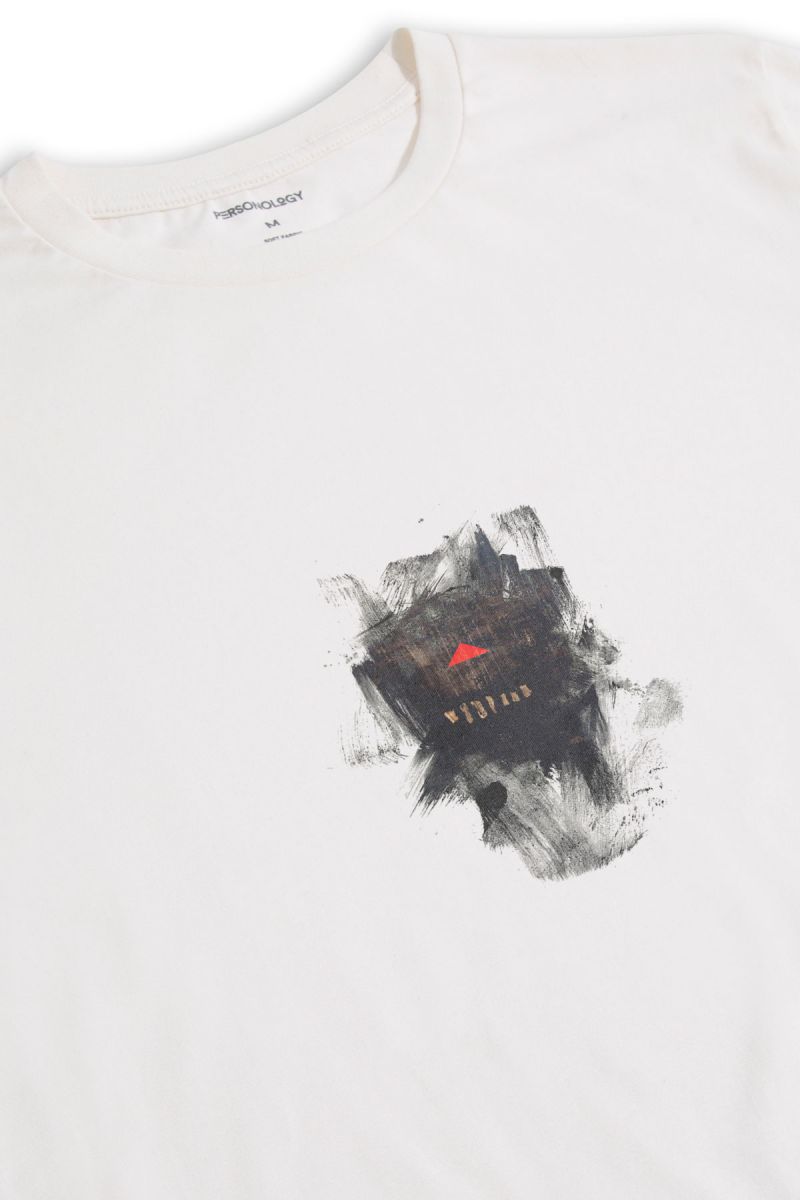 Off White Soft Fabric Abstract Design Short Sleeve Tee