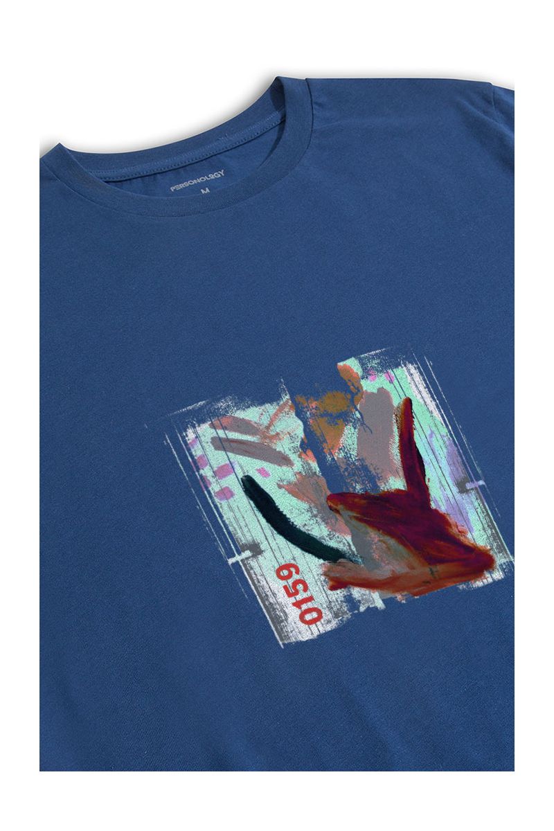Navy Soft Fabric Abstract Design Short Sleeve Tee