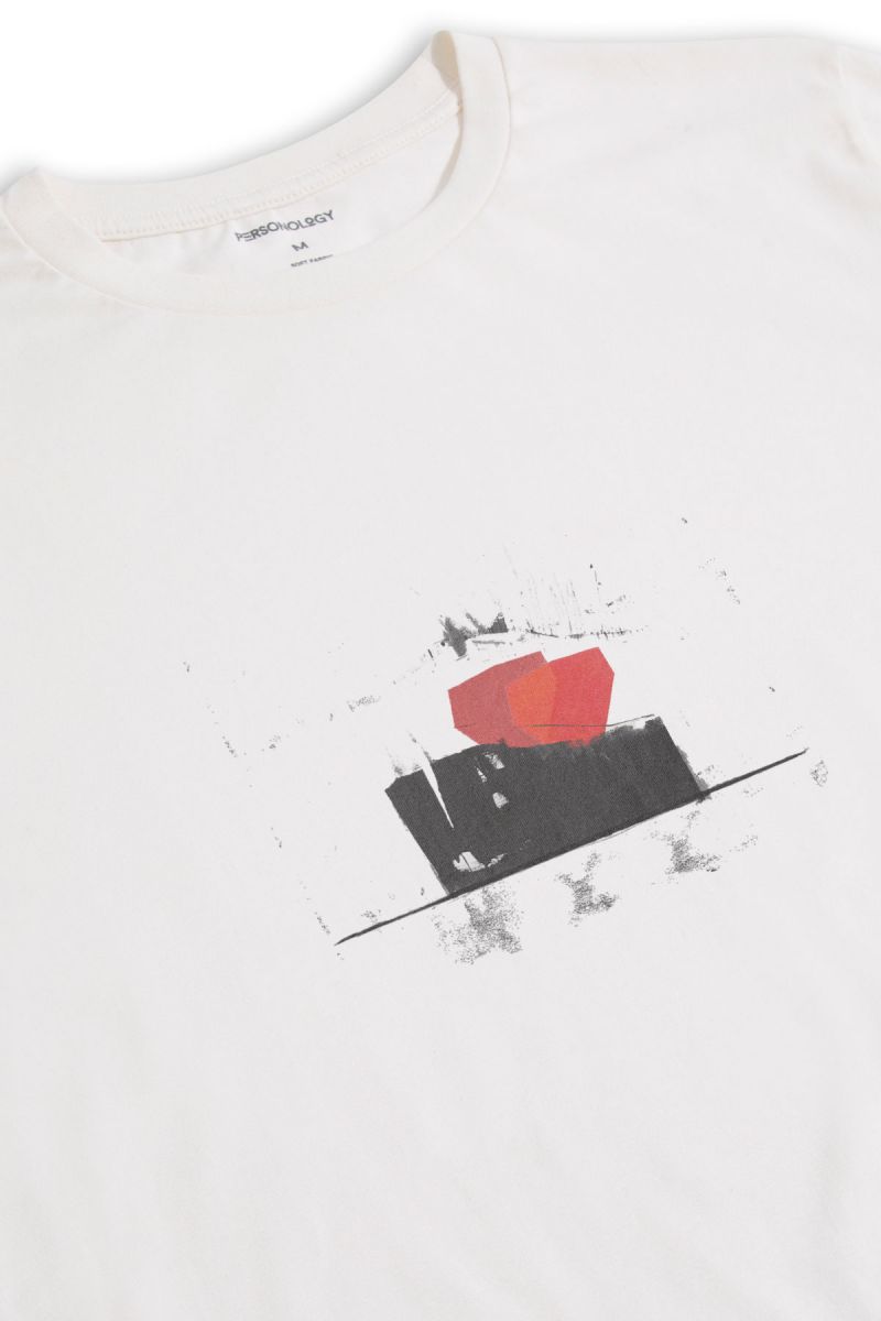 Off White Soft Fabric Abstract Design Short Sleeve Tee