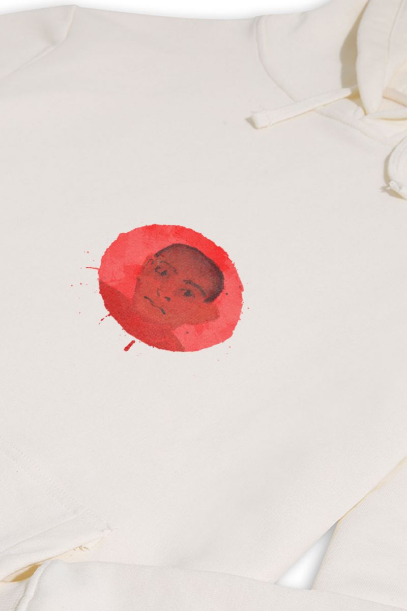 Ecru Premium Cotton Red Face Design Pullover Hoodie