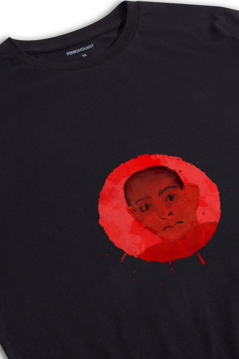 Black Soft Fabric Red Face Design Short Sleeve Tee