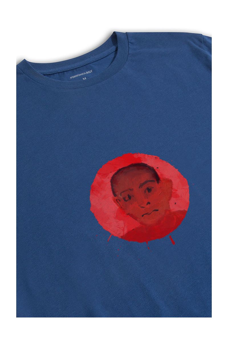 Navy Soft Fabric Red Face Design Short Sleeve Tee