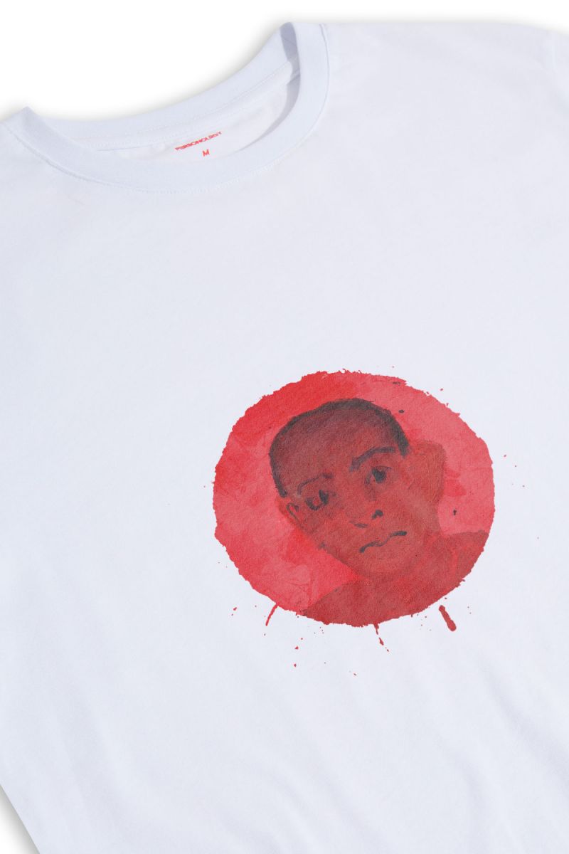 White Soft Fabric Red Face Design Short Sleeve Tee