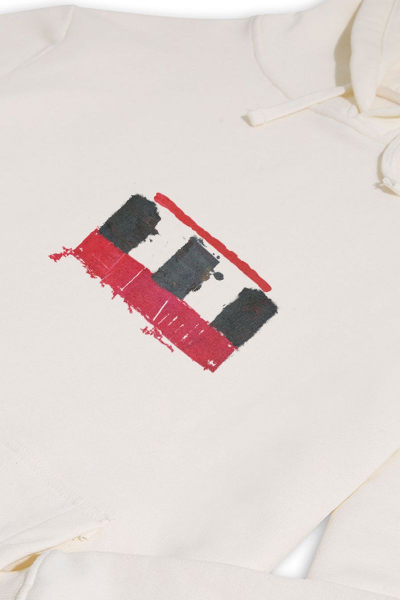 Ecru Premium Cotton Abstract Design Pullover Hoodie