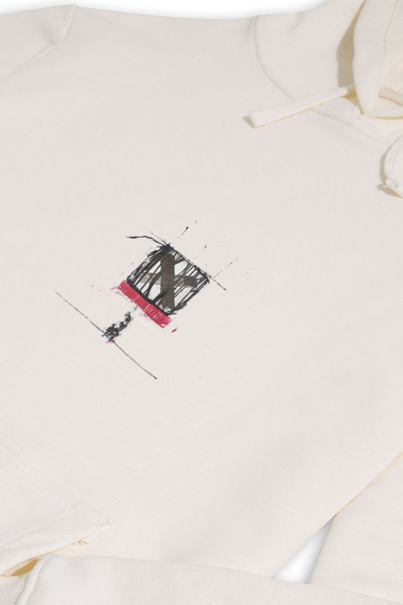 Ecru Premium Cotton Abstract Design Pullover Hoodie