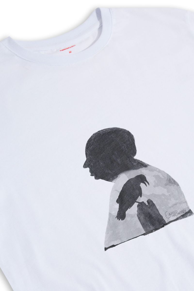 White Soft Fabric Alfred Hitchcock Design Short Sleeve Tee