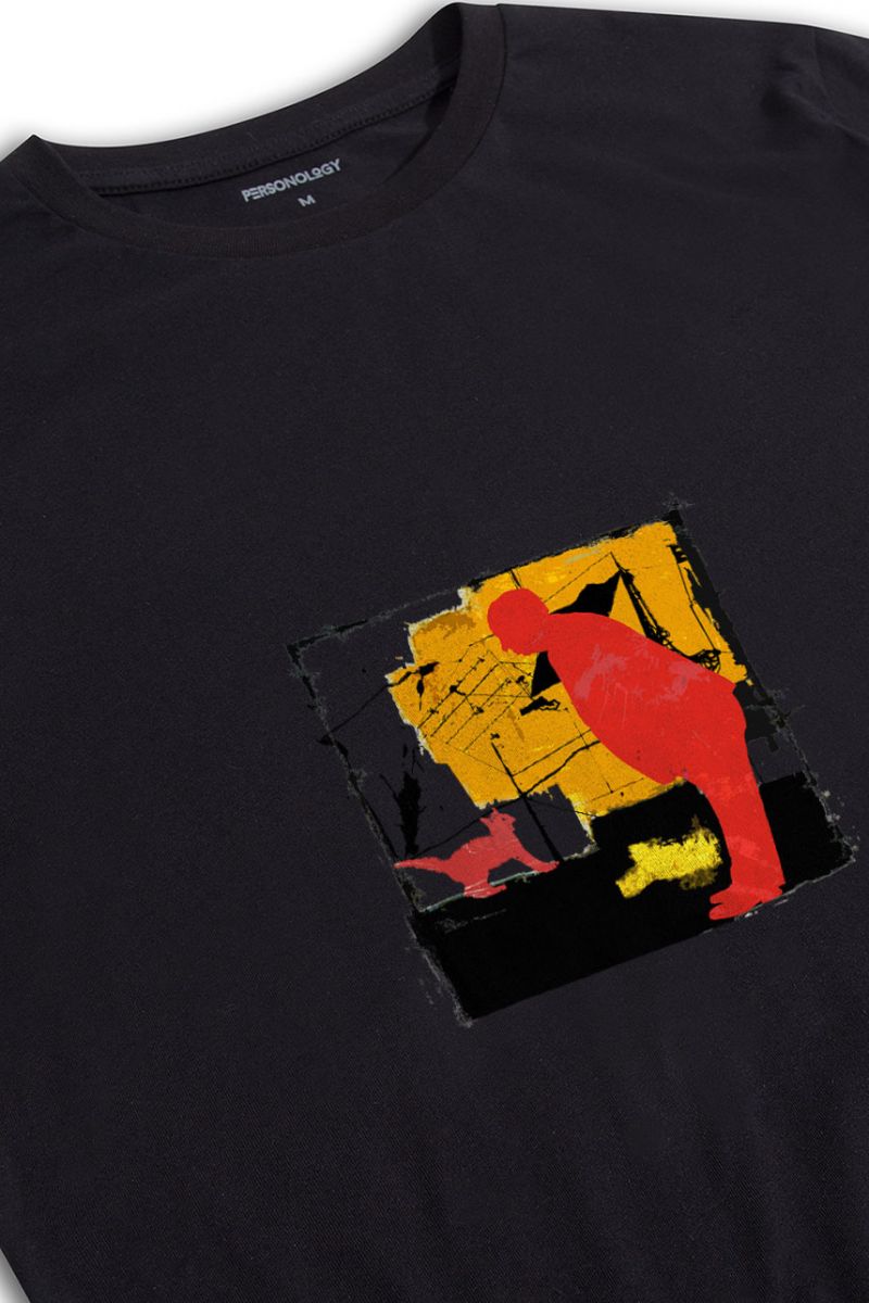 Black Soft Fabric Alfred Hitchcock Design Short Sleeve Tee