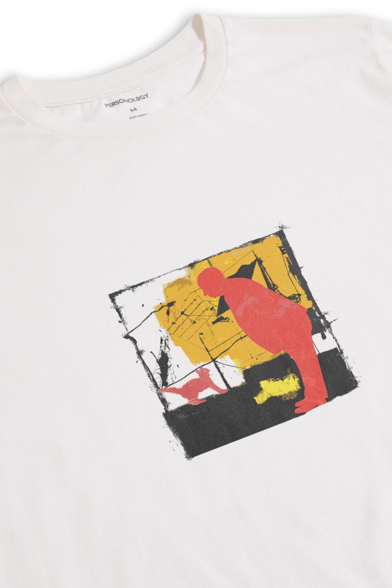 Off White Soft Fabric Alfred Hitchcock Design Short Sleeve Tee