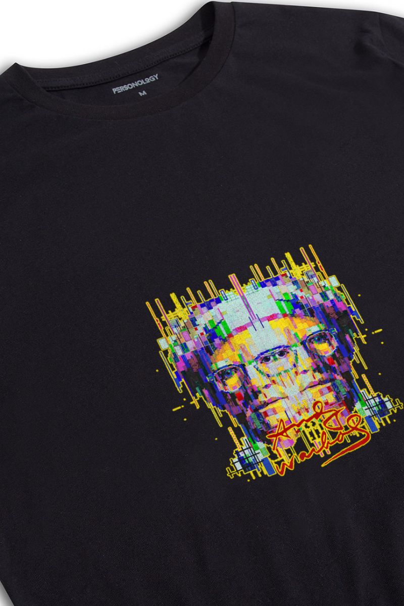 Black Soft Fabric Pop Art Face Design Short Sleeve Tee