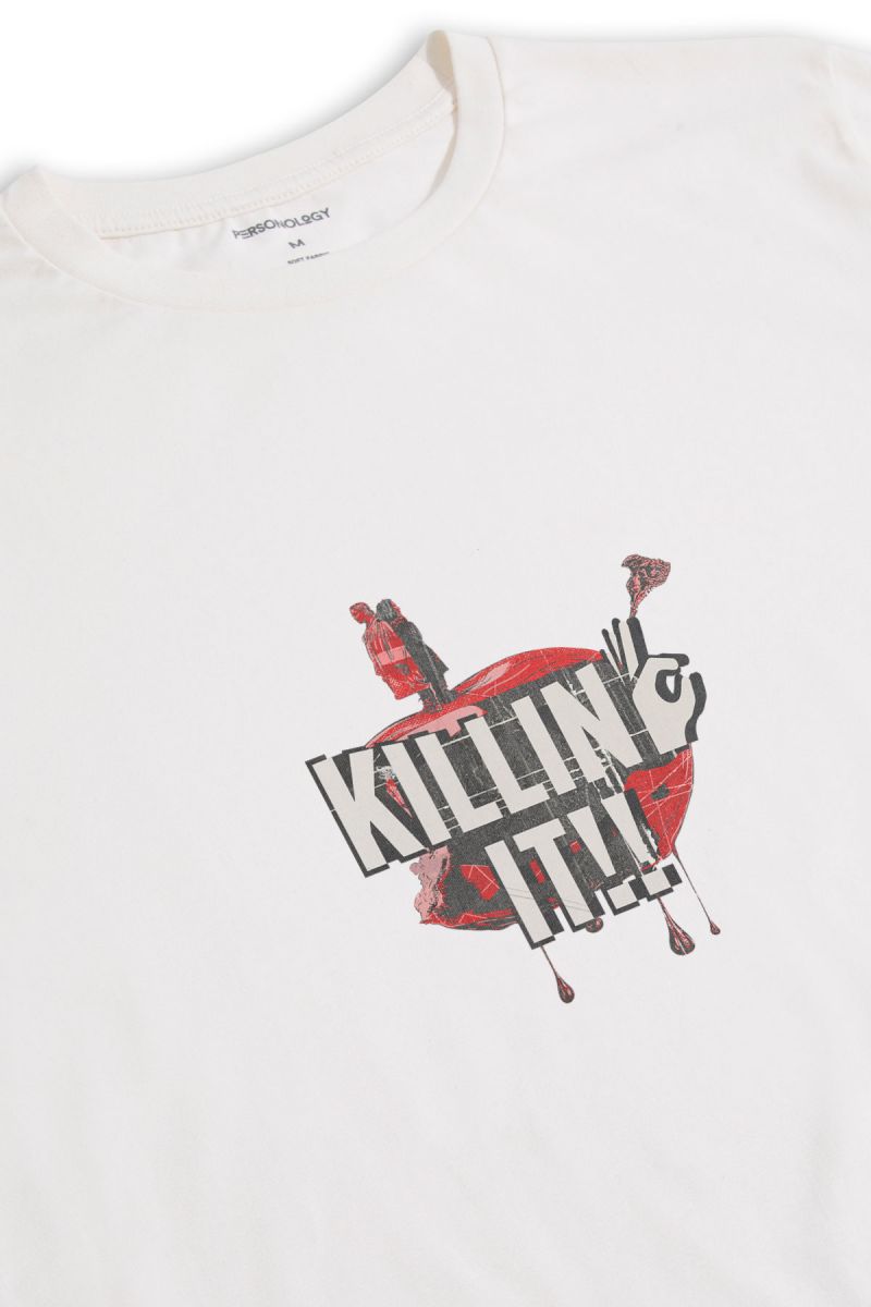 Off White Soft Fabric Killing It Design Short Sleeve Tee
