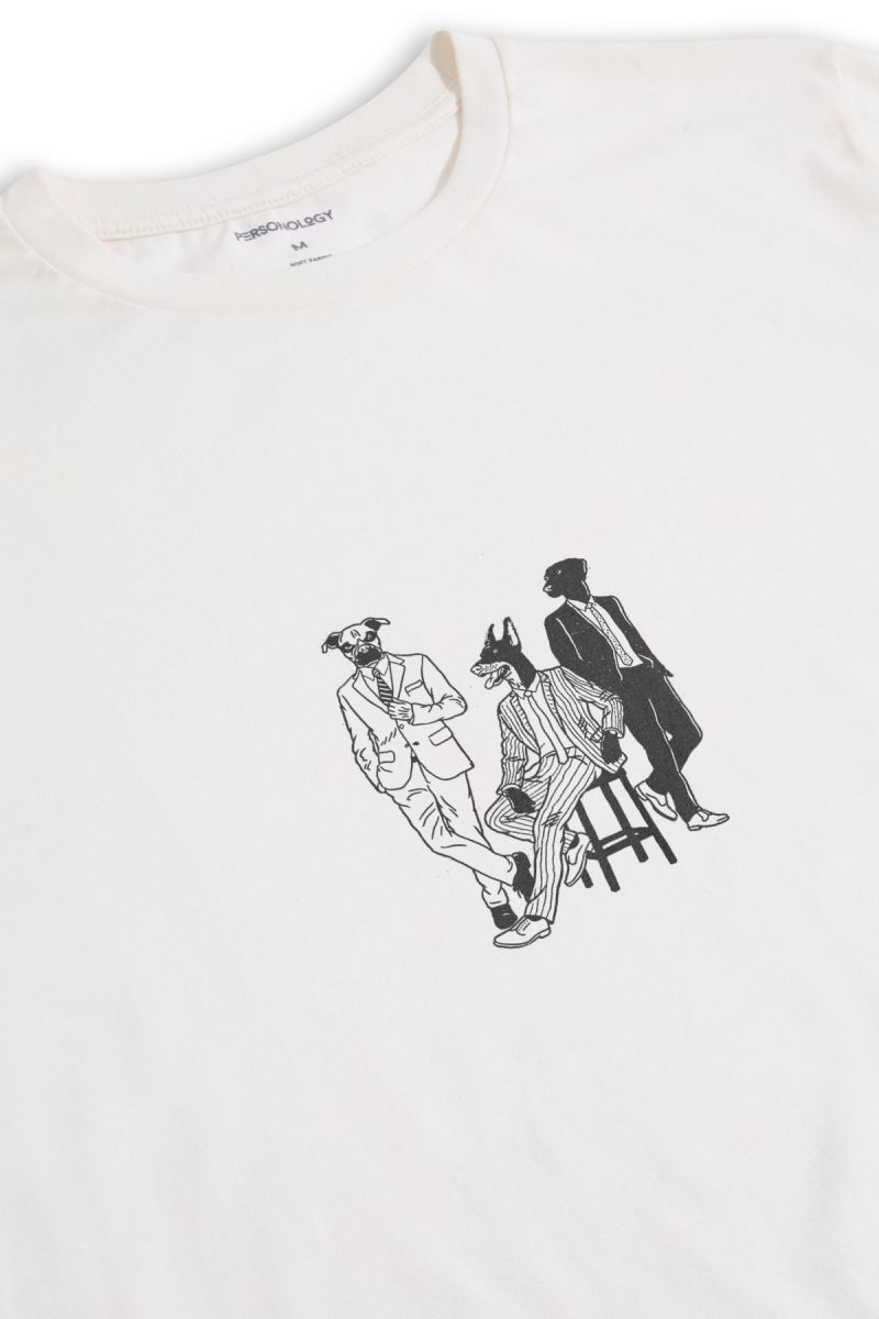 Off White Soft Fabric Abstract Design Short Sleeve Tee