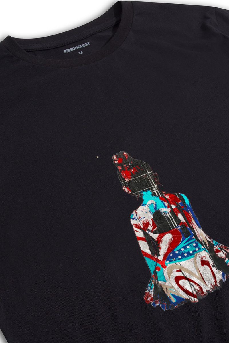 Black Soft Fabric Geisha Design Short Sleeve Tee