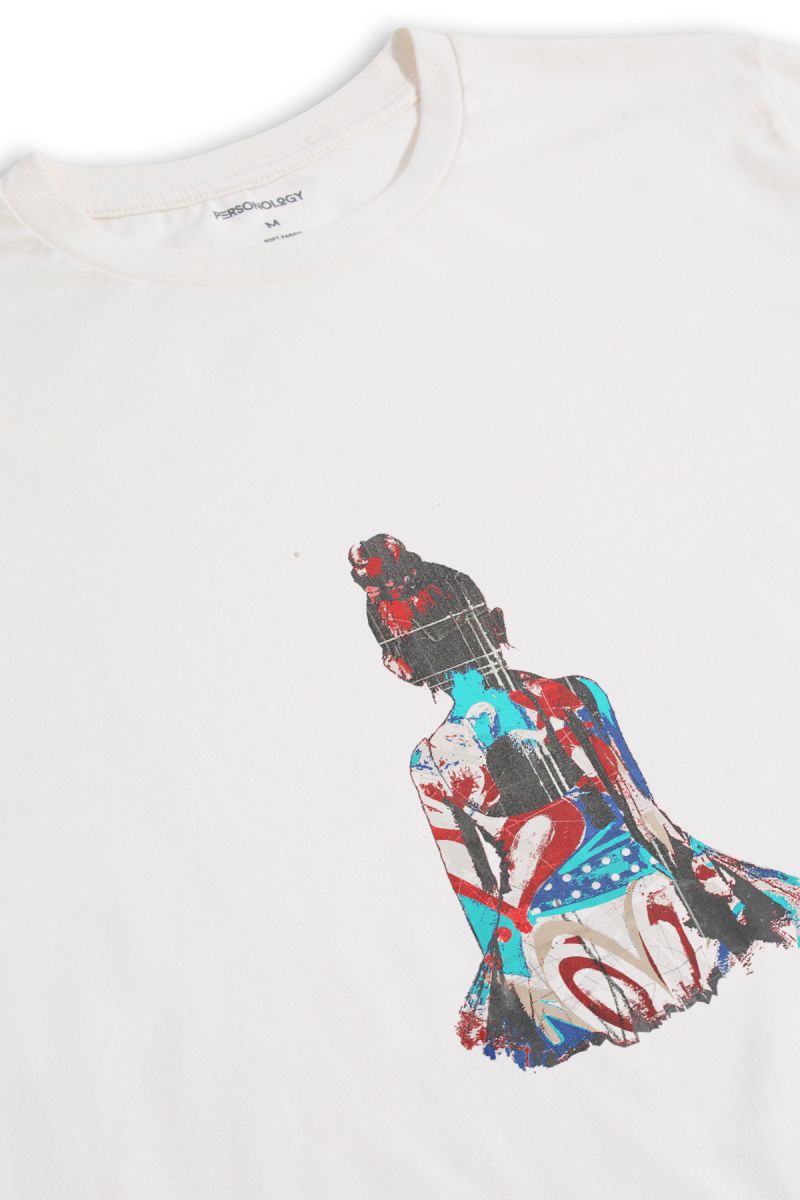 Off White Soft Fabric Geisha Design Short Sleeve Tee