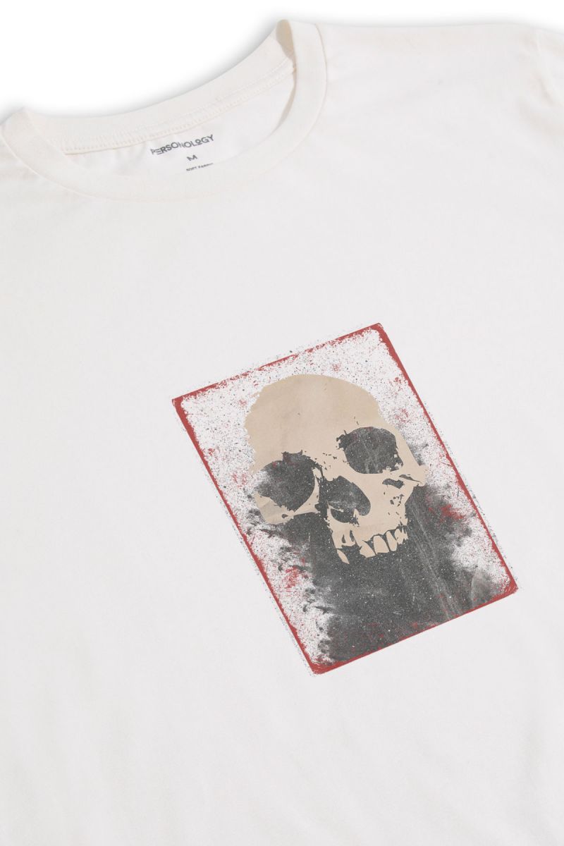 Off White Soft Fabric Skull Design Short Sleeve Tee