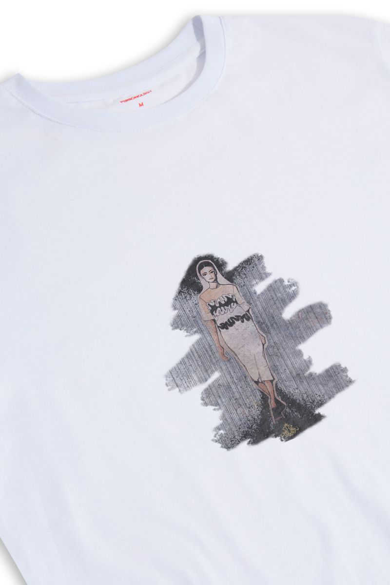 White Soft Fabric Girl Design Short Sleeve Tee