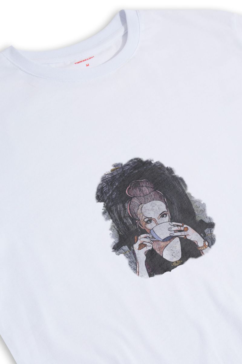White Soft Fabric Coffee Design Short Sleeve Tee