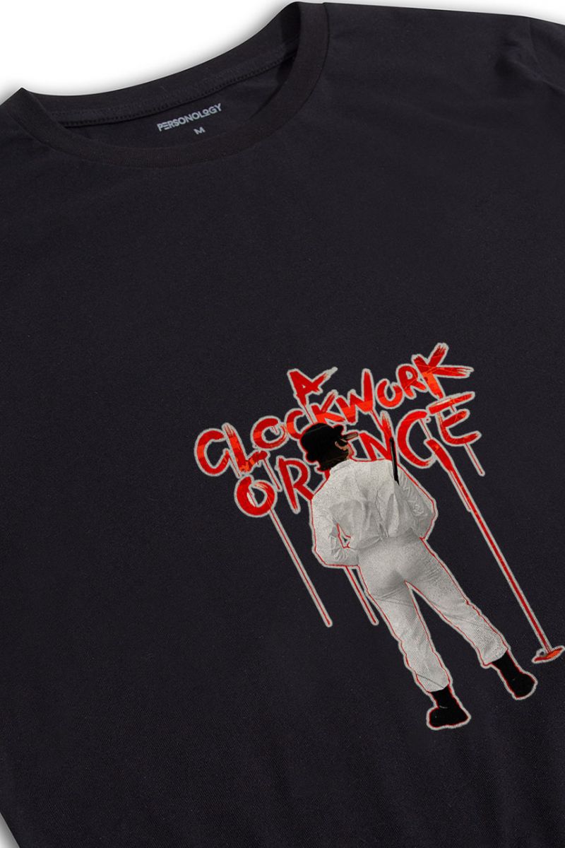 Black Soft Fabric Clockwork Orange Design Short Sleeve Tee