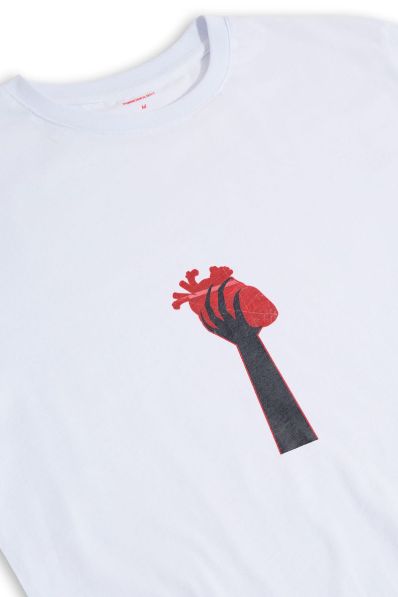 White Soft Fabric Heart in Hand Design Short Sleeve Tee