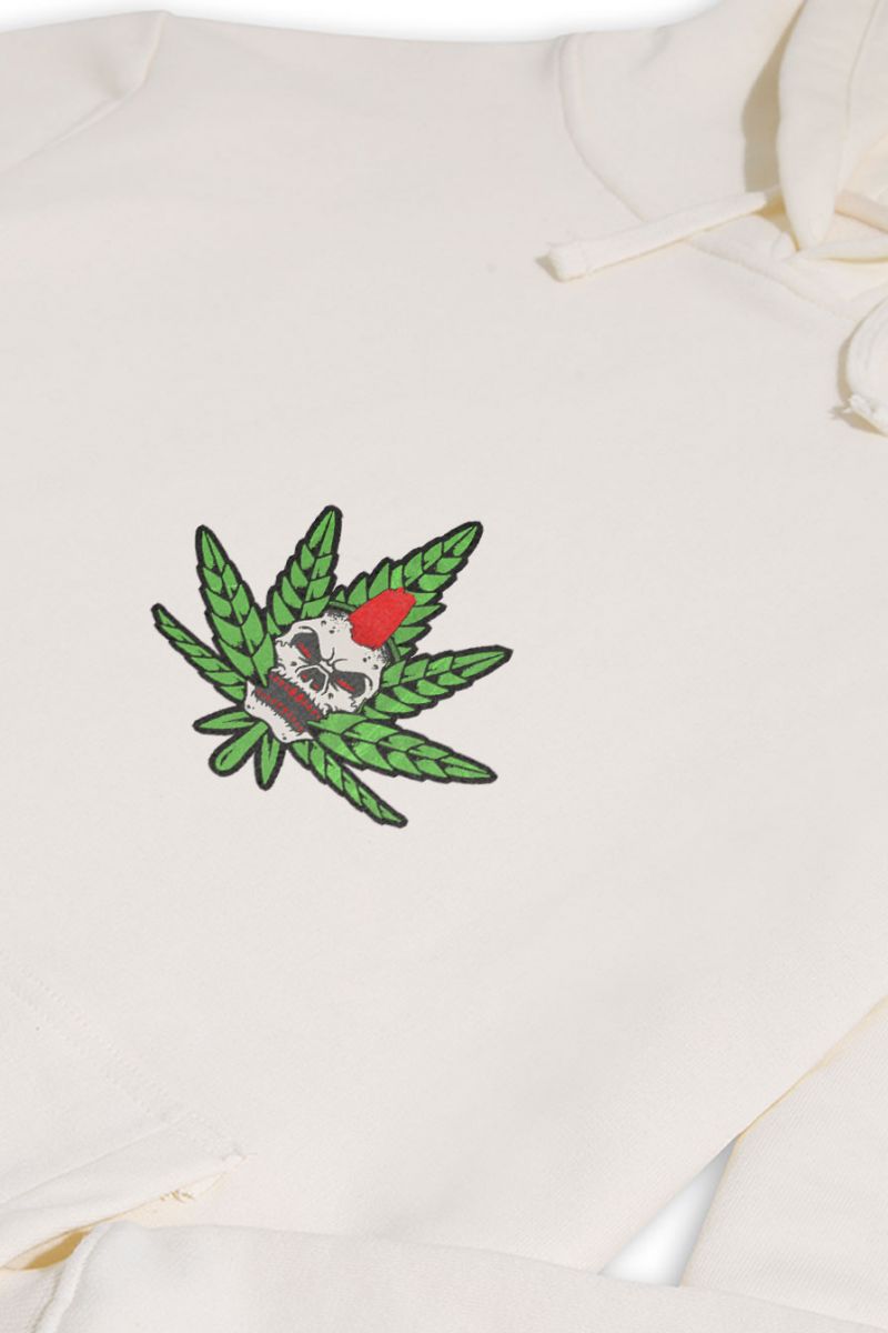 Ecru Premium Cotton Cannabis Design Pullover Hoodie