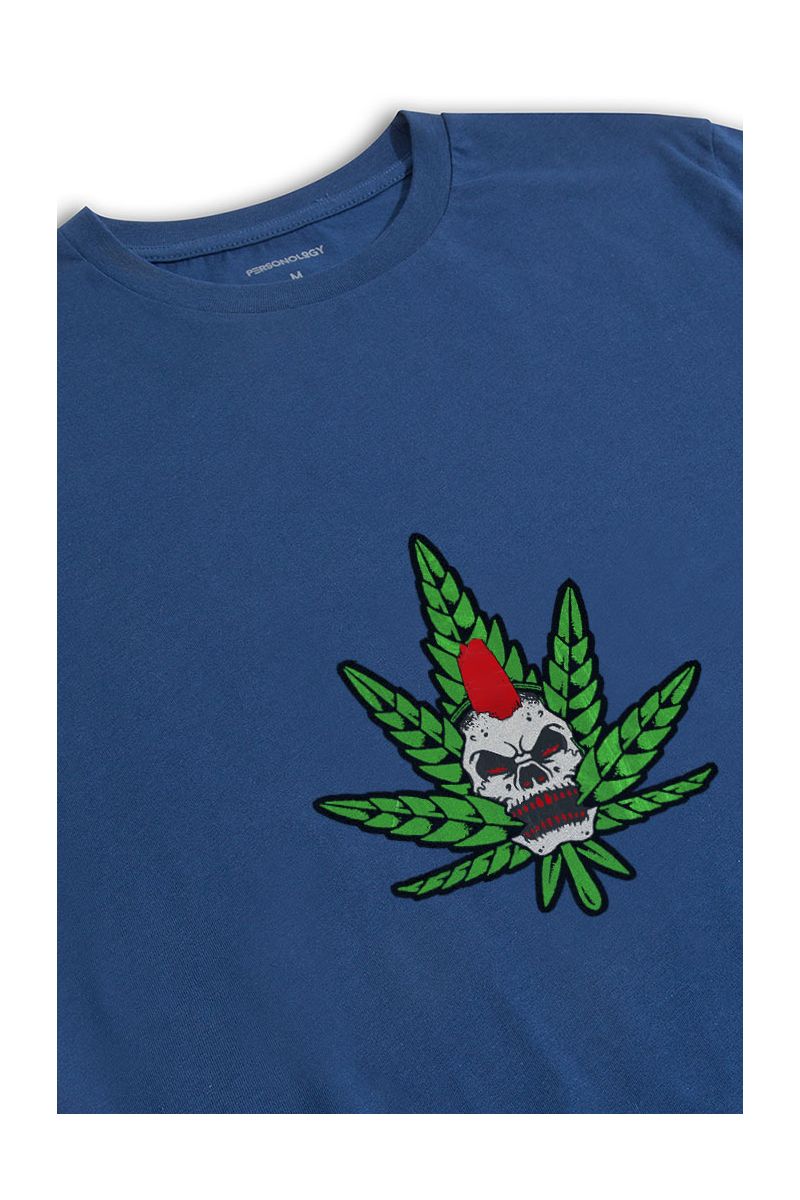 Navy Soft Fabric Cannabis Design Short Sleeve Tee