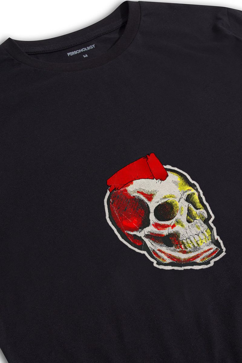 Black Soft Fabric Skull Design Short Sleeve Tee