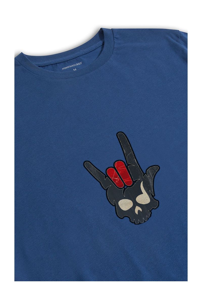 Navy Soft Fabric Skull Design Short Sleeve Tee
