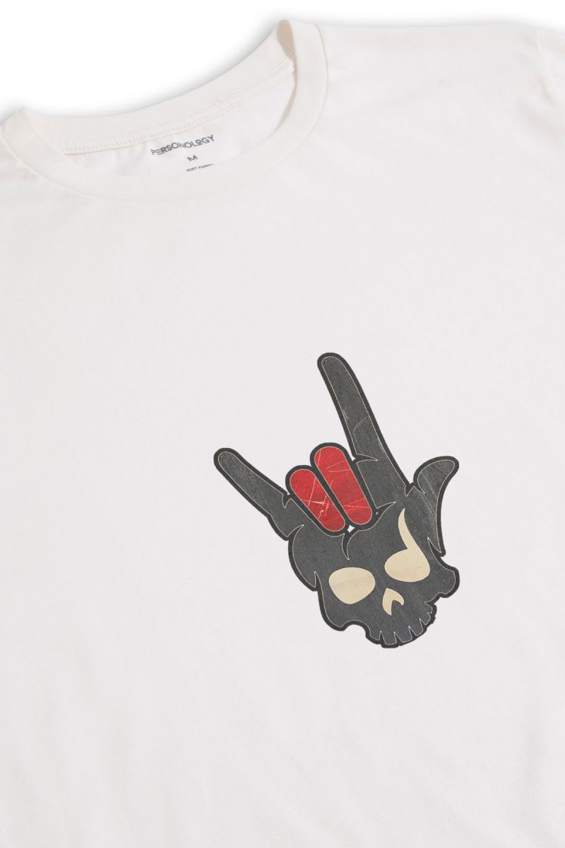 Off White Soft Fabric Skull Design Short Sleeve Tee