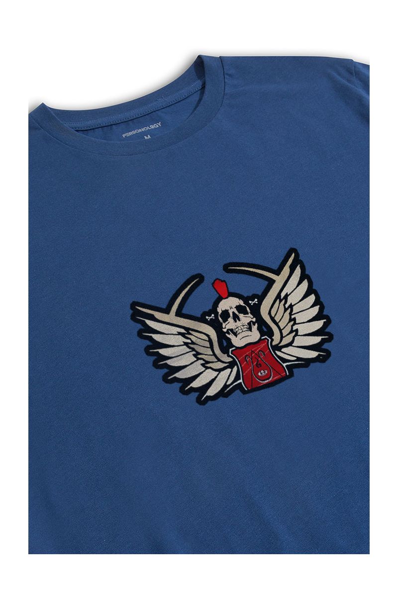 Navy Soft Fabric Skull Design Short Sleeve Tee