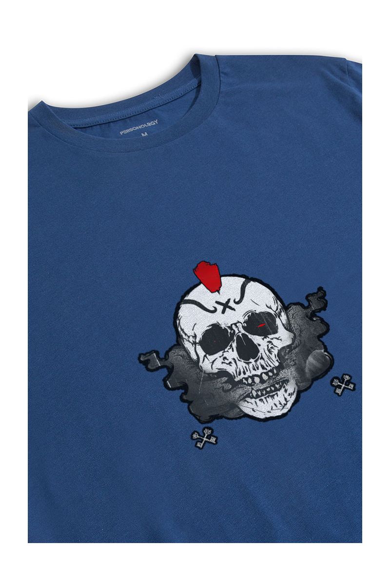 Navy Soft Fabric Skull Design Short Sleeve Tee