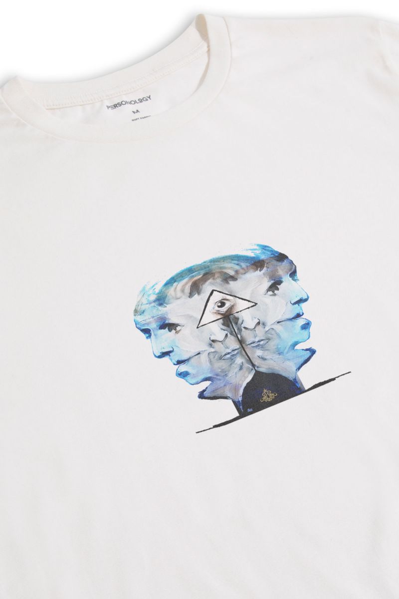 Off White Soft Fabric Abstract Design Short Sleeve Tee